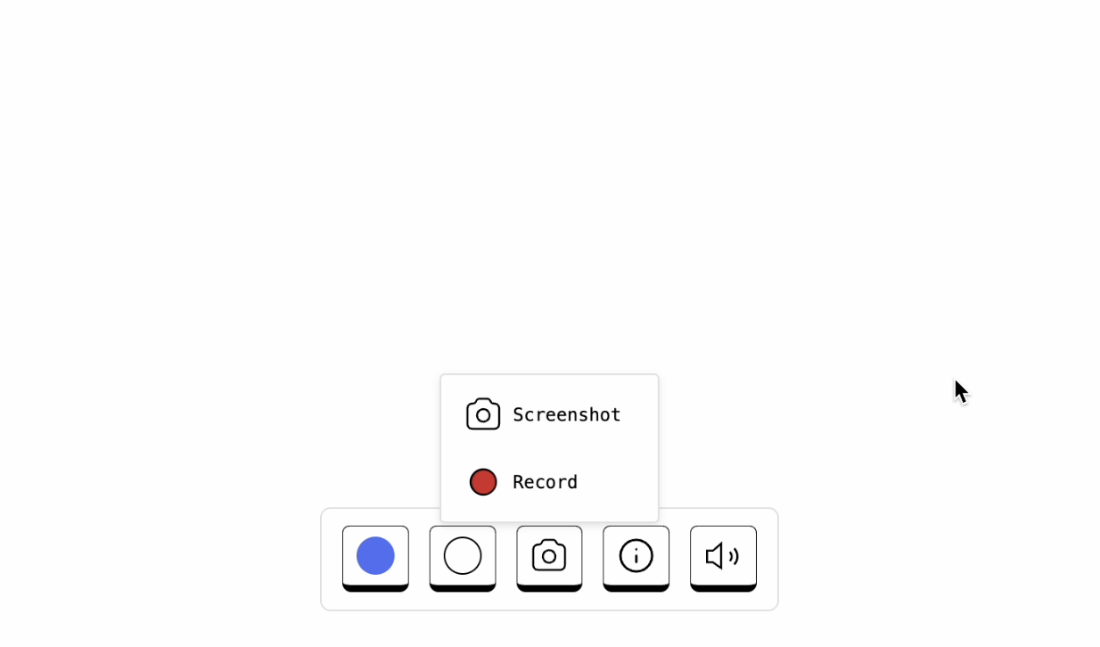 Capture button popover showing Screenshot and Record options
