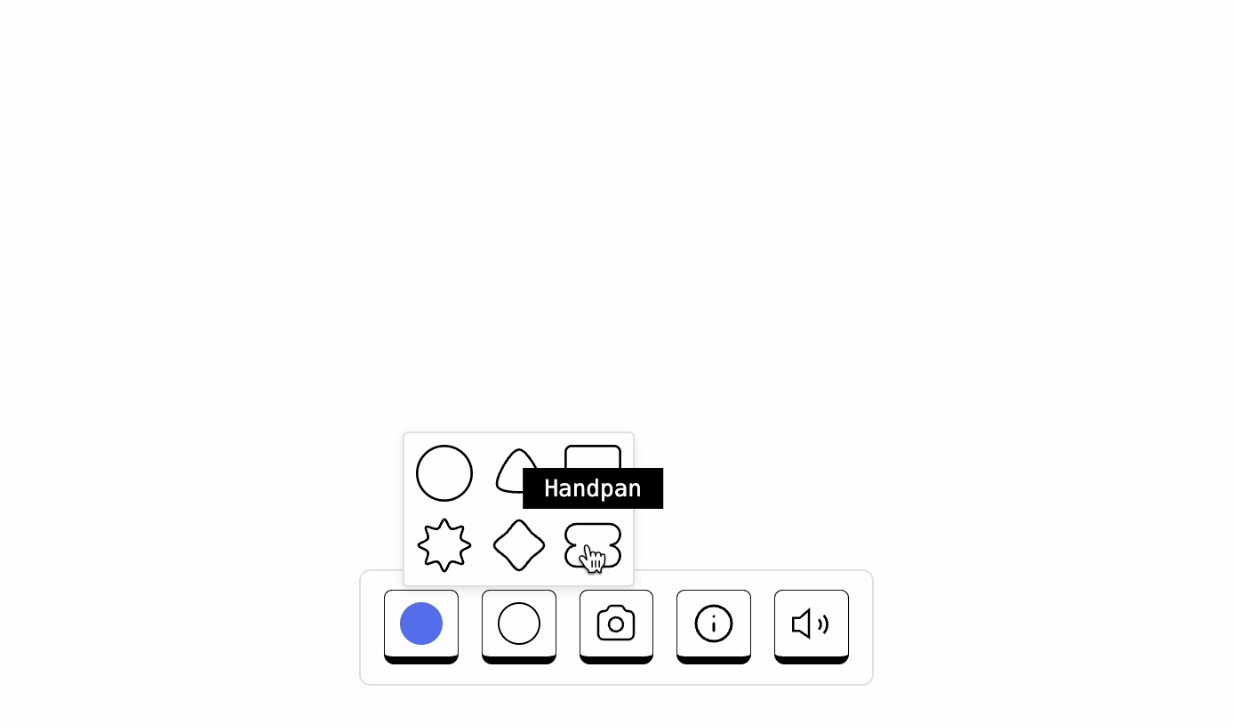 Shape picker open with Handpan sound tooltip on the peanut shape