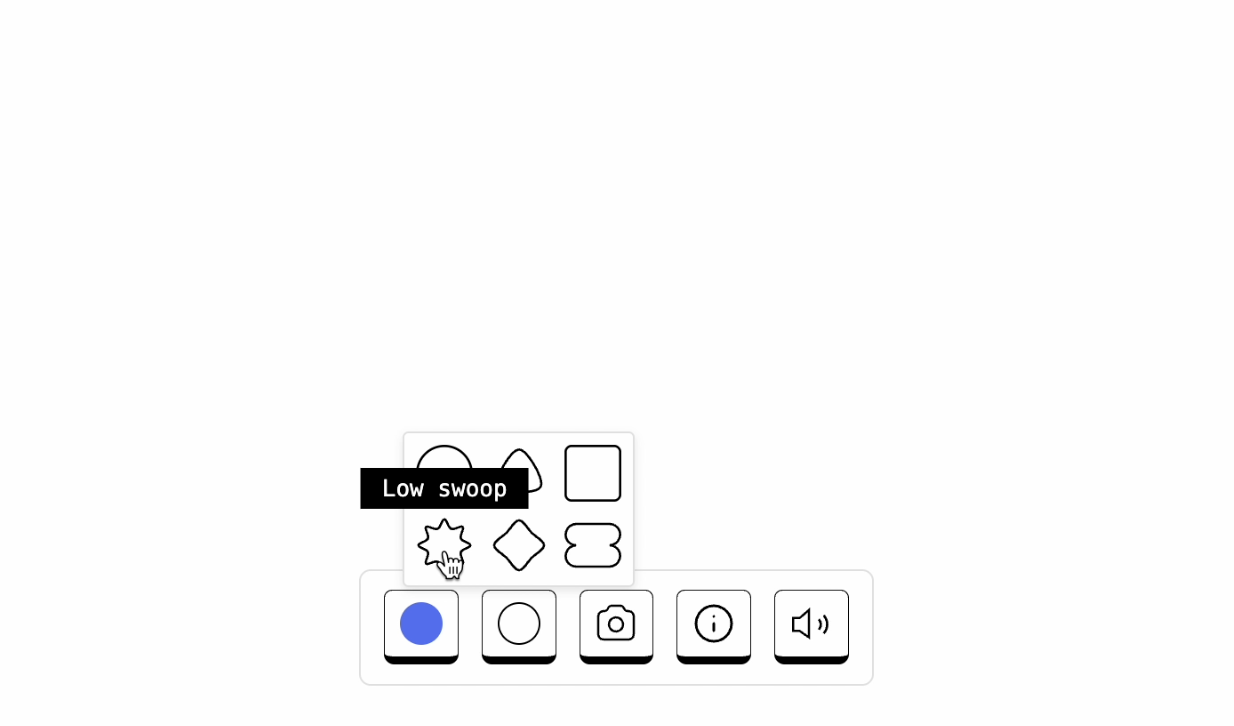Shape picker open with Low swoop sound tooltip on the eight-point star